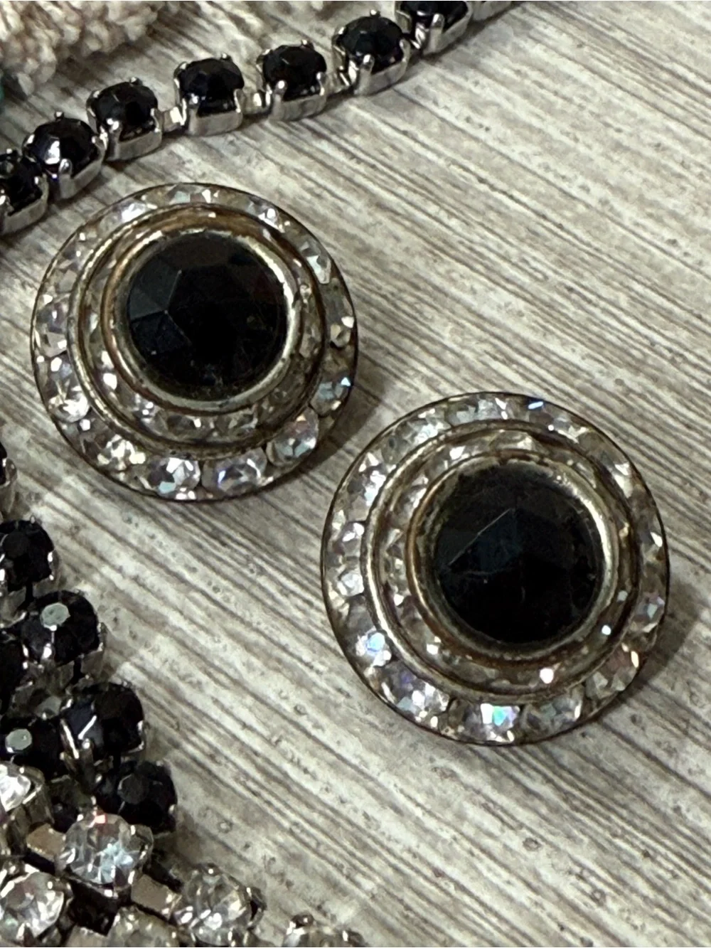 Vintage Art Deco Black & Silver Crystal Chocker Necklace and Earring Set